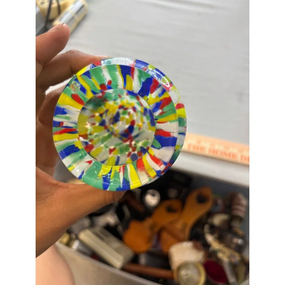 Art Glass Bud Vase Confetti Splatter Multicolored Hand Blown 4.5 Inch